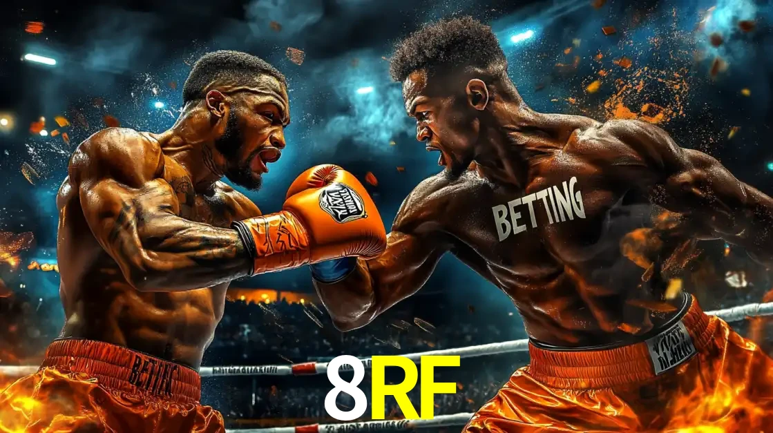 Dois boxeadores em uma luta intensa e explosiva, representando a adrenalina e as oportunidades de apostas em esportes de combate disponíveis na plataforma 8RF.