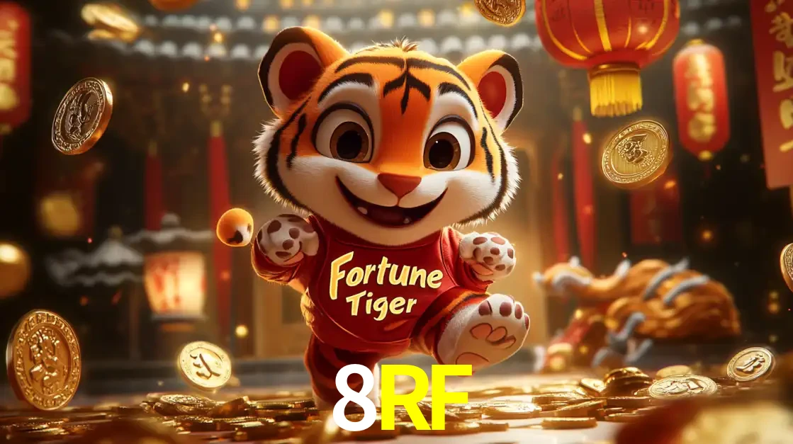 O alegre personagem do Fortune Tiger correndo sobre um caminho de moedas de ouro, simbolizando os grandes prêmios e a diversão do popular jogo de slot do 8RF.
