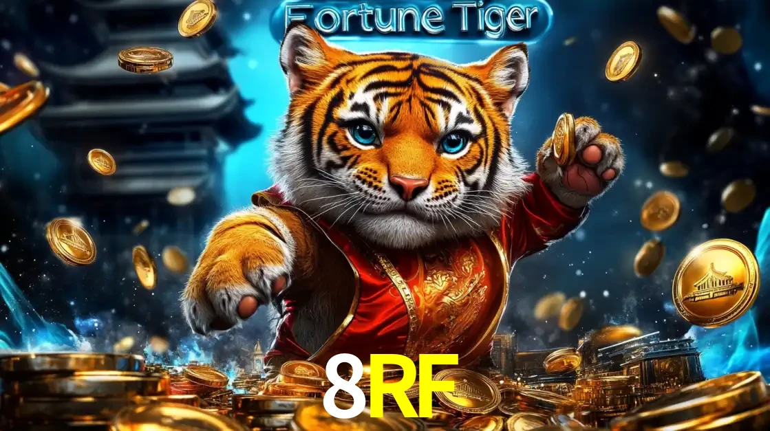 Imagem promocional do jogo de slot Fortune Tiger, com um tigre majestoso em traje tradicional cercado por uma fortuna em moedas de ouro, disponível agora no cassino 8RF.